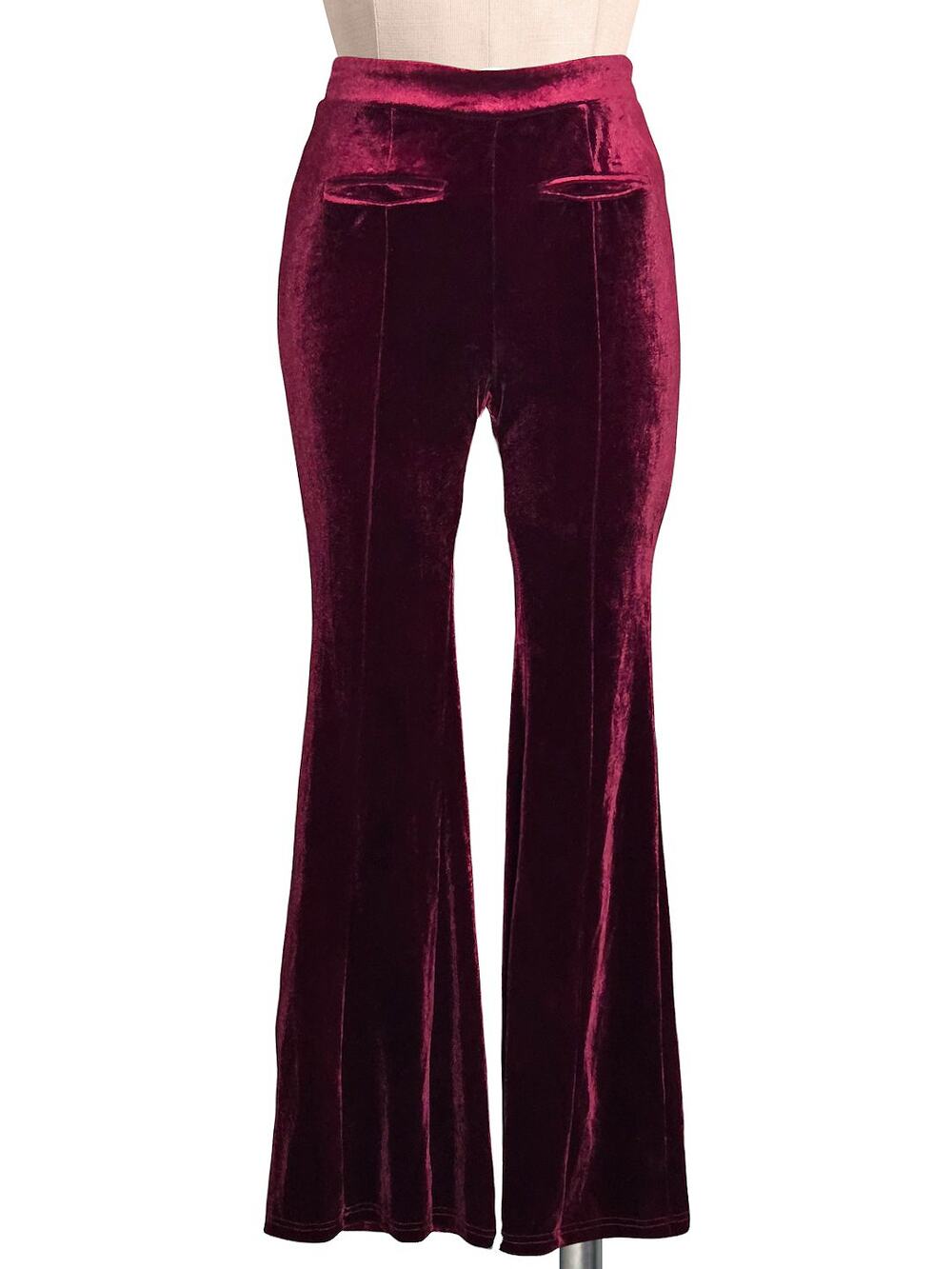 Shein Cranberry Red Velvet High Waist Flare Leg Bellbottom Pants Pull On M